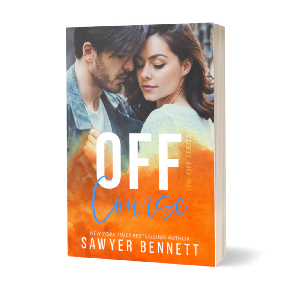 Contemporary romance paperback featuring an attractive couple in their mid-20’s embracing. The title of the book is Off Course by New York Times Bestselling Author Sawyer Bennett.